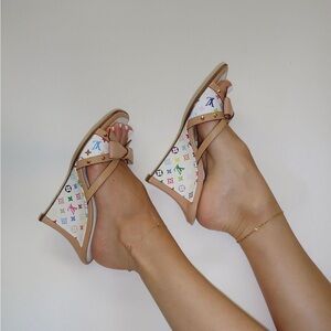 RARE Louis Vuitton x Takashi Murakami Monogram Bow Wedge Sandals Size 40